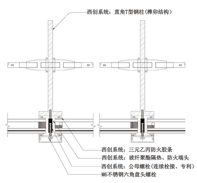 直角T型精制鋼大跨度鎖桿穩(wěn)定幕墻系統(tǒng)(圖1)